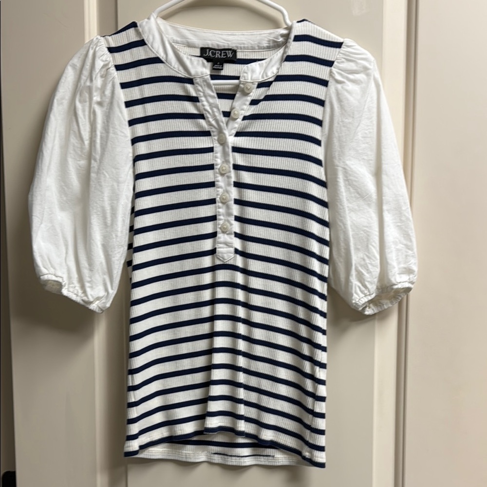 NWOT JCrew Puff Sleeve Stripe Tee SMALL